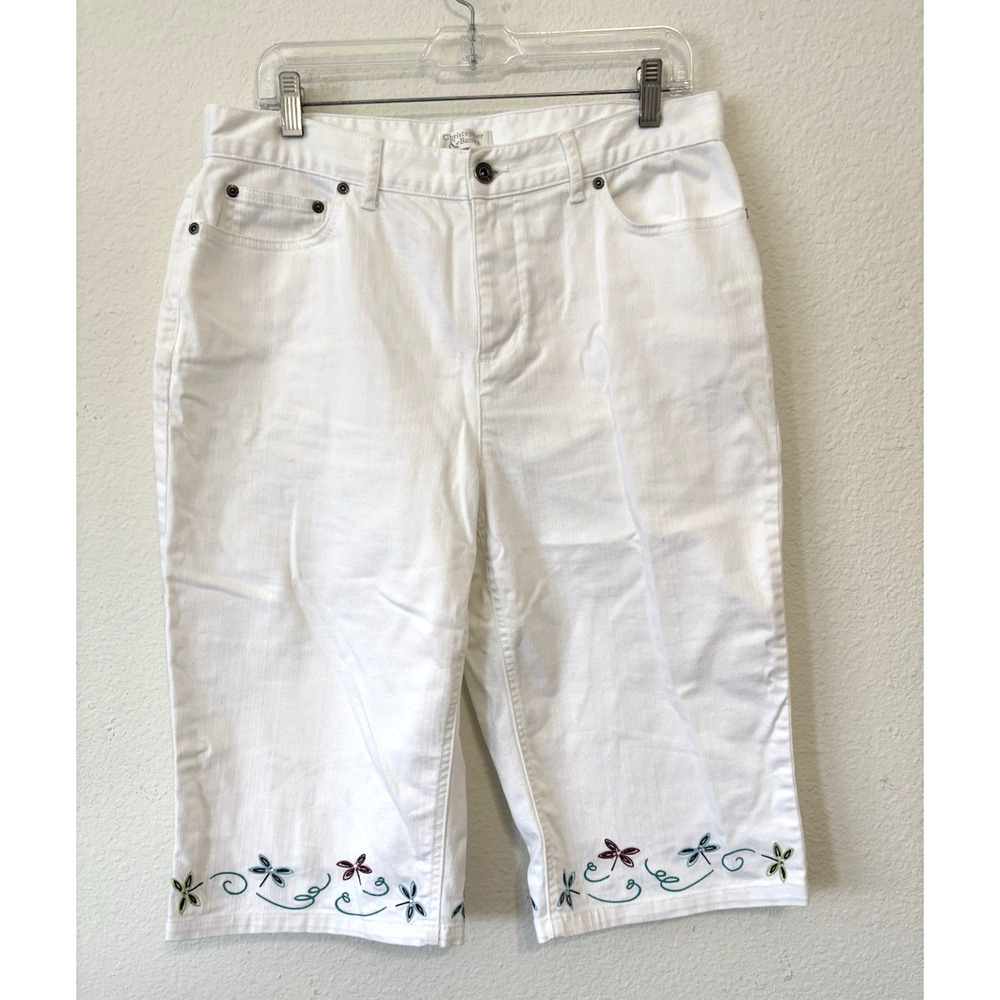 Christopher & Banks Capri 12 White Dragonfly Rhinestone‎ Grannycore Cottagecore